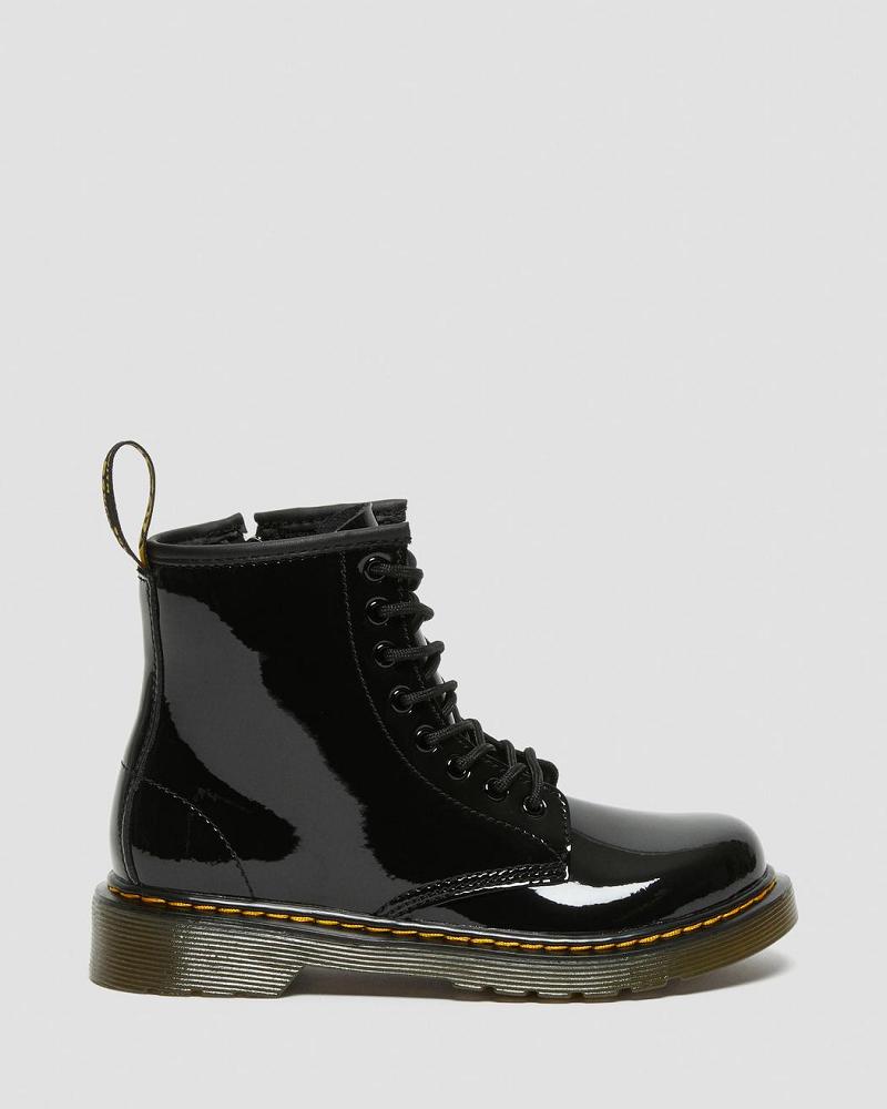 Kids' Dr Martens Junior 1460 Patent Leather Lace Up Boots Black | AU 685RVD